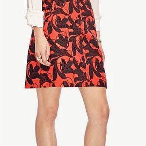 Ann Taylor Orange Red Skirt Leaves Jacquard Side Pocket  Mini Womens Sz 0